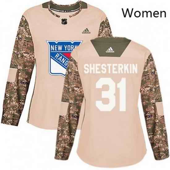 Women Adidas New York Rangers 31 Igor Shesterkin Camo Veterans Day Practice NHL Jersey